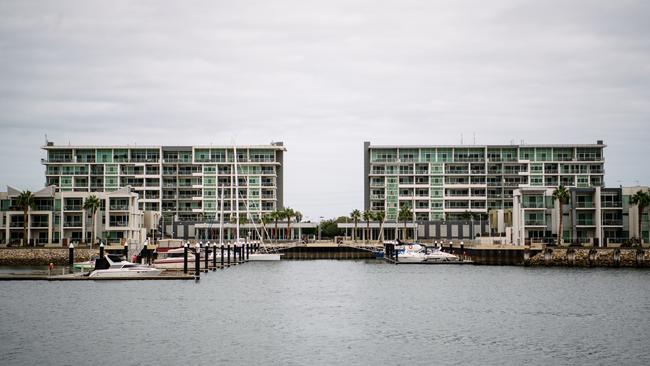 Two seven-storey New Port apartment buildings near Port Adelaide have been identified as having potentially flammable cladding. Picture: The Advertiser/ Morgan Sette