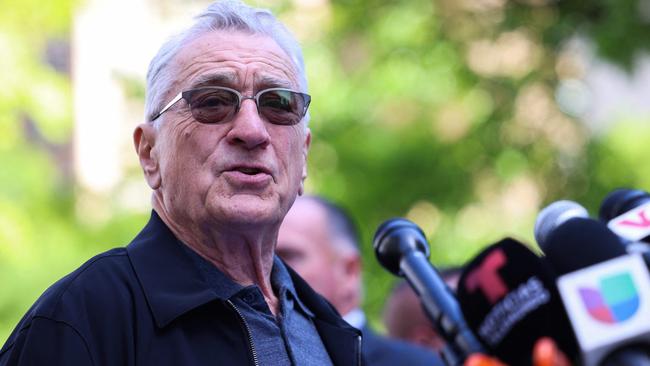 Robert De Niro speaks in support of US President Joe Biden outside the Manhattan Criminal Court. Picture: AFP.