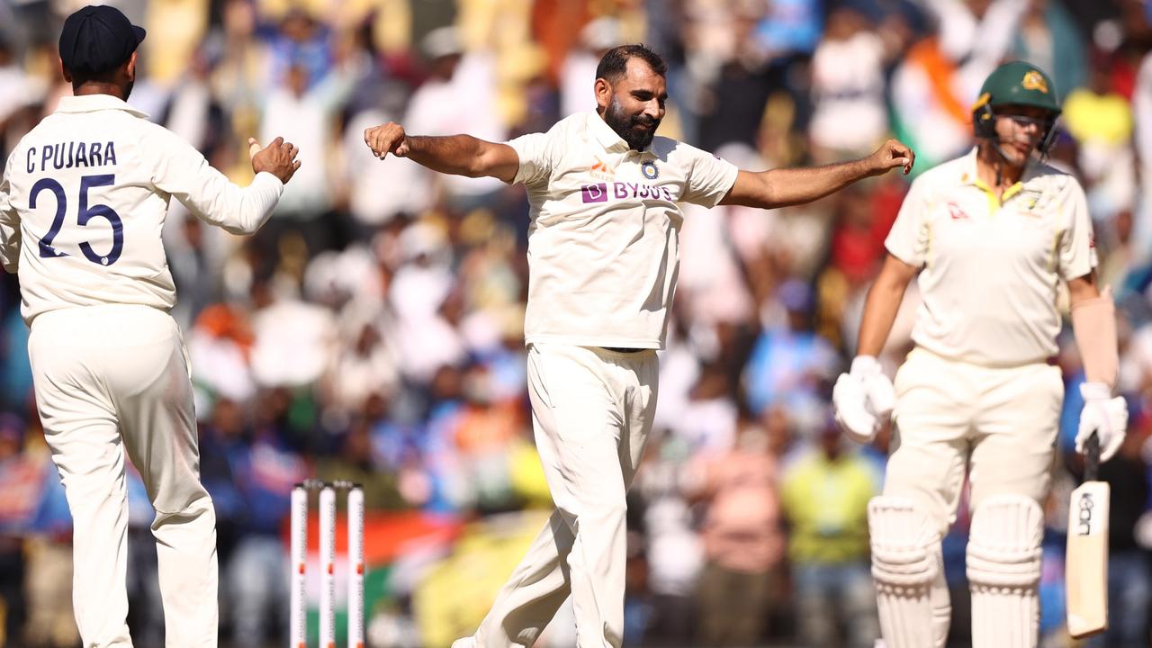 Mohammed Shami celebrates taking the wicket of Scott Boland of Australia to give India victory. Picture: Getty Images