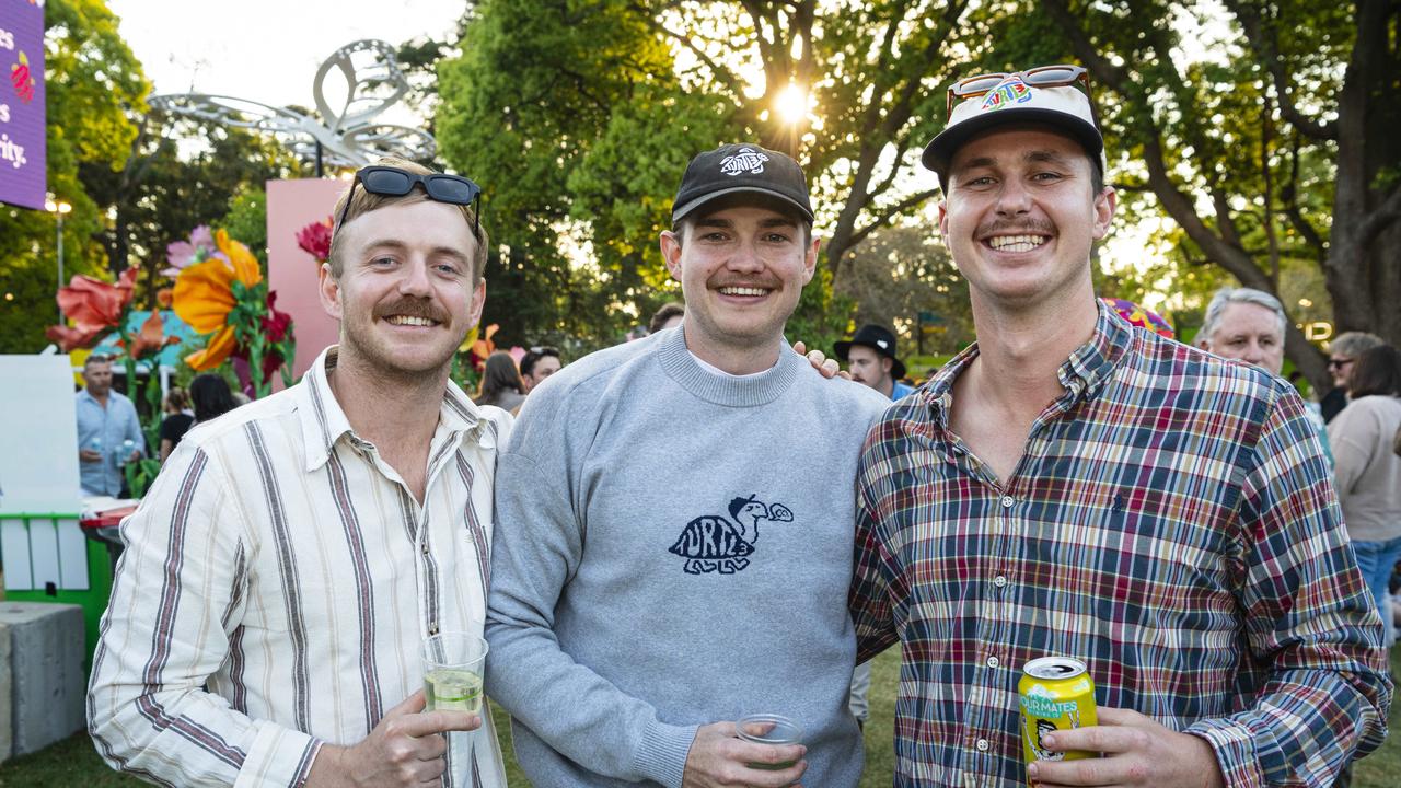 At Toowoomba Carnival of Flowers Festival of Food and Wine are (from left) Lachlan Stephson, Jayden English and Hayden Quade, Saturday, September 14, 2024. Picture: Kevin Farmer