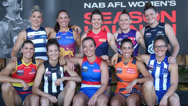 The 10 AFLW captains at the season launch this week. Picture: Ian Currie