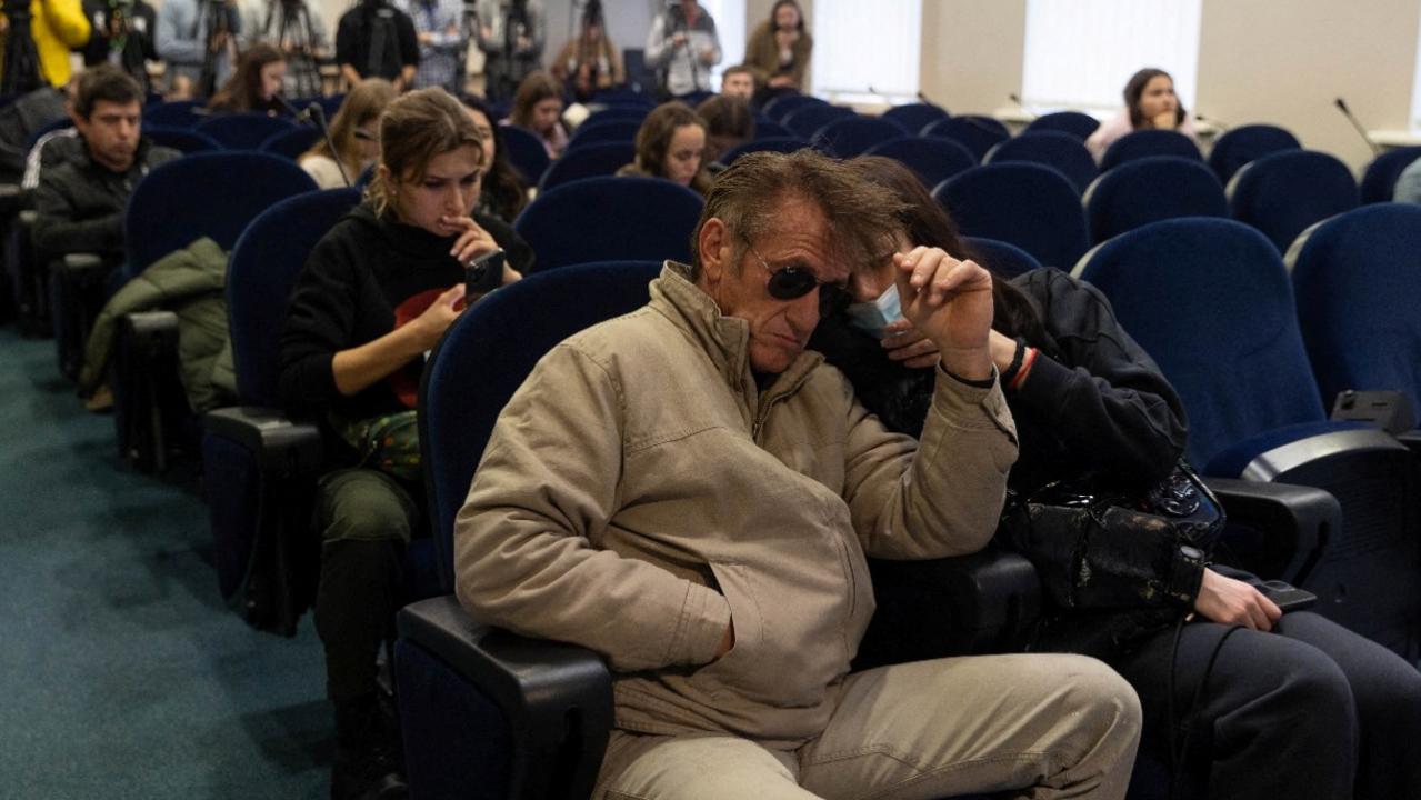 Sean Penn attends a press briefing at the Presidential Office in Kyiv on February 24. Picture: REUTERS