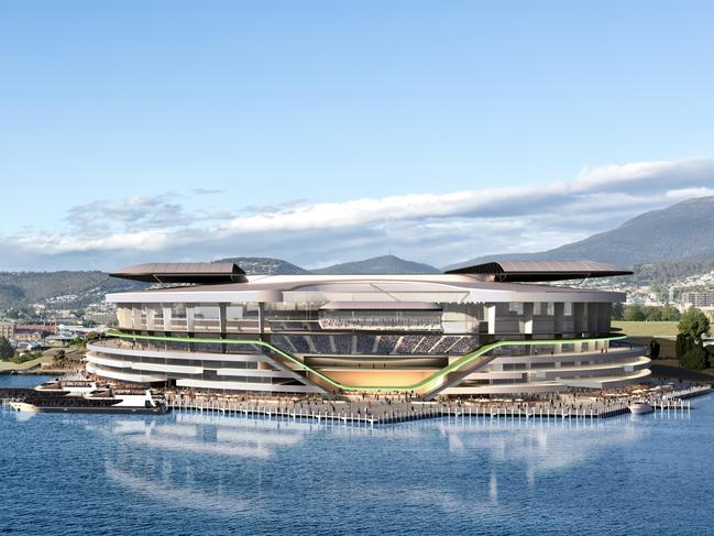 Artists impression of the new AFL/multipurpose Hobart Stadium.