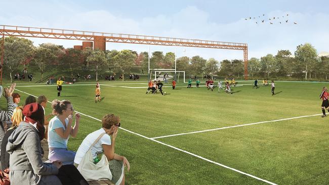 An artists impression of the proposed parklands, released by the state government last year as part of the WestConnex M4-M5 Link concept design.
