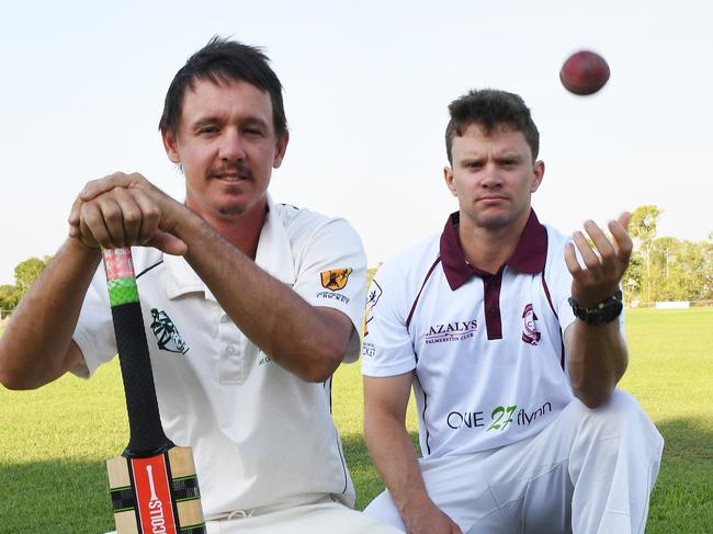 Tim Garner (left) with Palmerston captain Alex Bleakley before the 2018 grand final. Picture: Katrina Bridgeford.