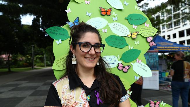 Relationships Australia worker Ally Winstone at the Domestic and Family Violence Prevention Month Community Awareness Event in Cairns on Thursday May 22. Picture: Elodie Jakes