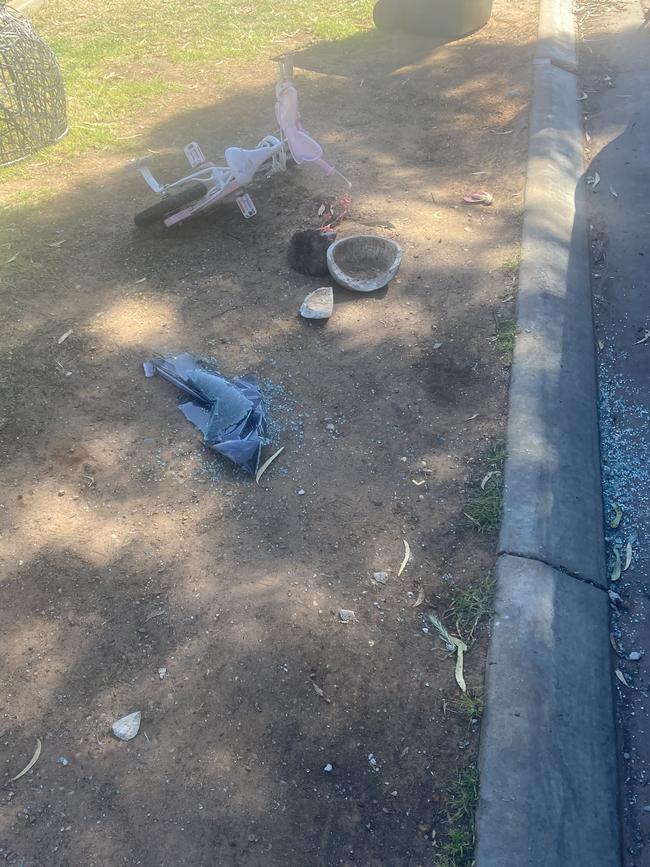 Car damage outside the property at Parafield Gardens.