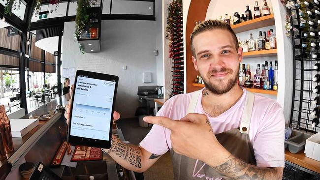 Manager Jack Wolf at Verona Pizza and Wine Bar at Stocklands, Birtinya. Picture: Patrick Woods