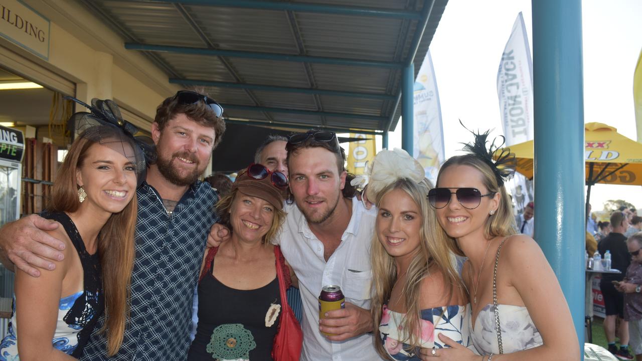 (Left to right) Angela Craig, Aaron Craig, Linda Wagner, Zach Luxford, Tamara Eldridge and Sarah Smith at the Brown Macaulay &amp; Warren Gympie Cup Day, 2021.