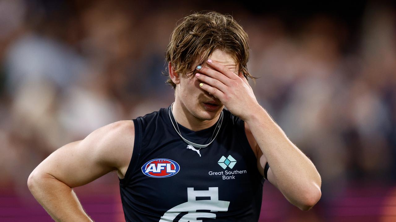 Jordan Boyd after the Blues lost to the Lions. (Photo by Michael Willson/AFL Photos via Getty Images)