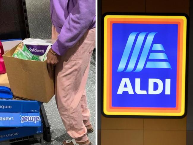 Aldi has confirmed a basket 'shortage' at one of its Sydney stores, after photos emerged of shoppers using cardboard boxesto carry around their groceries.