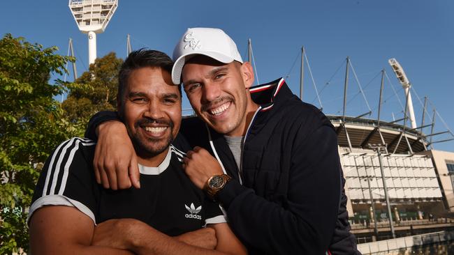 Former Docker Harley Bennell (right) with Andrew Krakouer. Picture: Josie Hayden