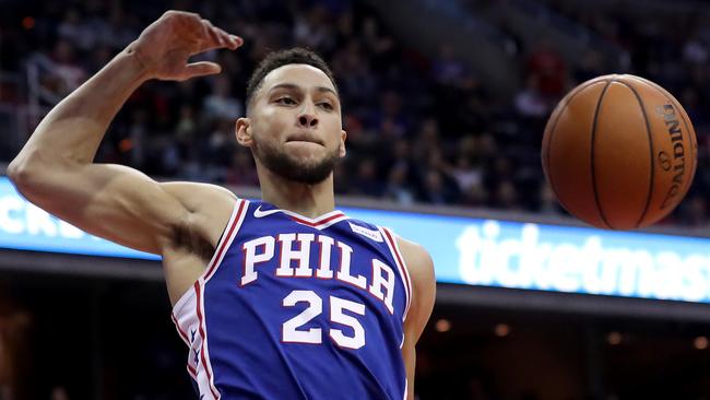 Ben Simmons, #25 of the Philadelphia 76ers, dunks vs the Wizards.