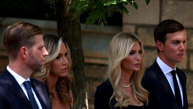 Eric Trump with wife Lara Trump, along with Ivanka Trump and husband Jared Kushner. Picture: AFP