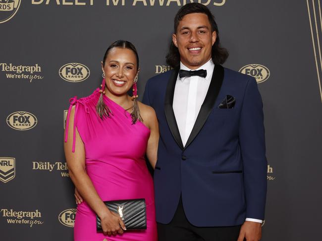 Joseph Tapine and wife Kristen at the 2022 Dally M Awards. Picture: Jonathan Ng