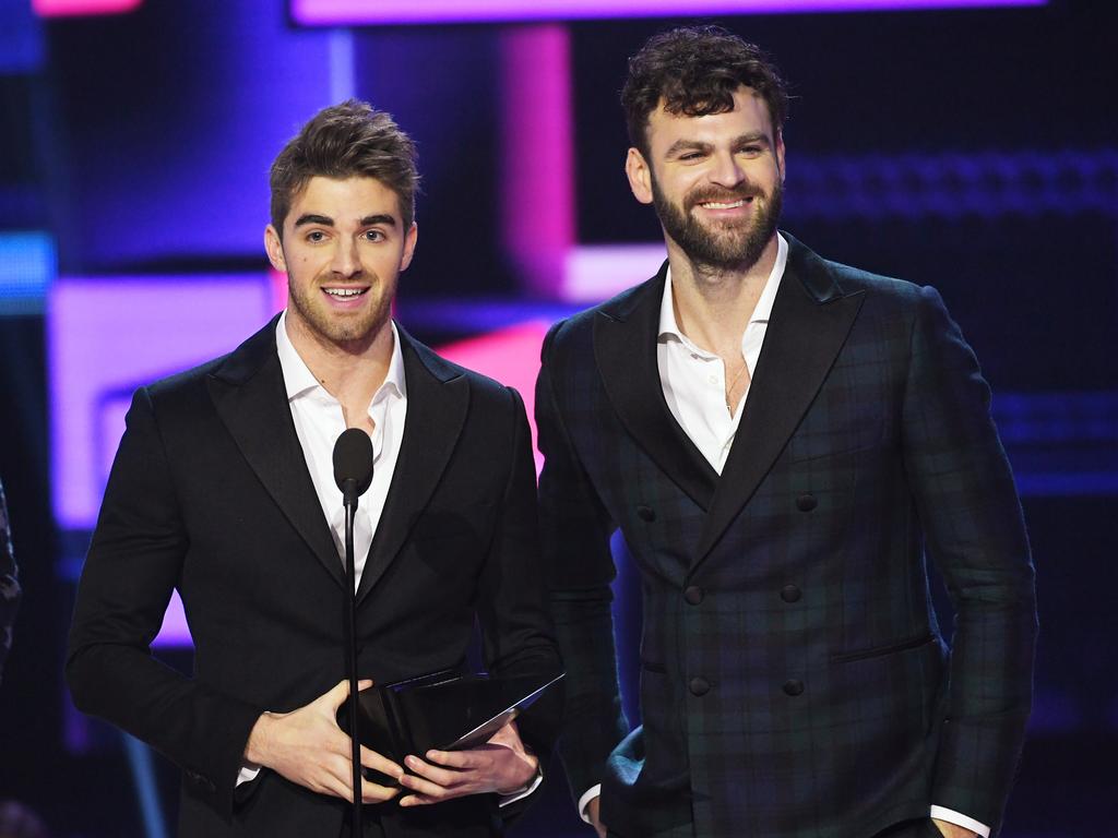 Andrew Taggart and Alex Pall of music group The Chainsmokers accept the Favorite Artist - Electronic Dance Music (EDM) award onstage during the 2017 American Music Awards at Microsoft Theater on November 19, 2017 in Los Angeles, California. Picture: Getty