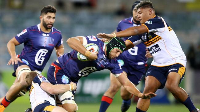 Adam Coleman carries the ball against the Brumbies. picture: Getty Images.