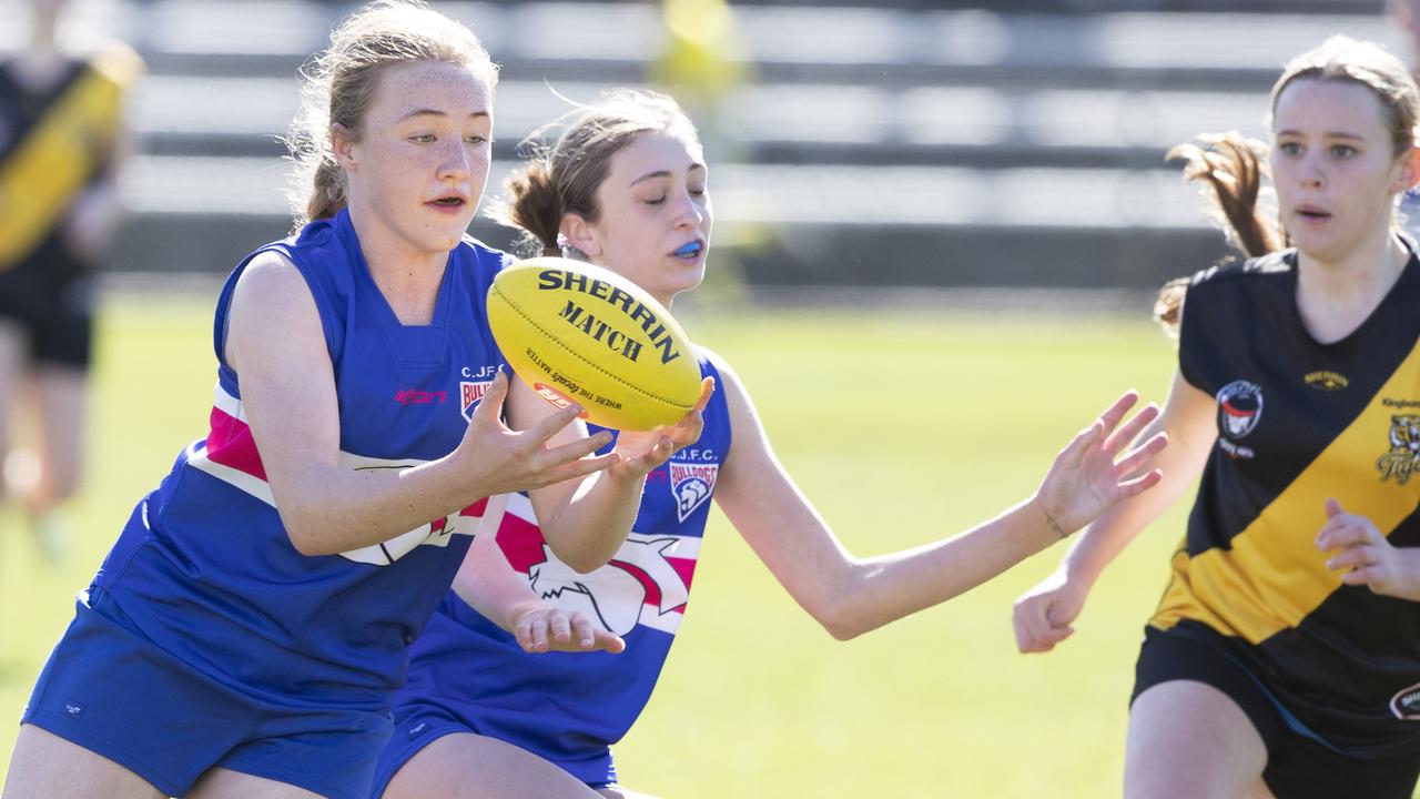 STJFL U14 A1, Claremont Madison Lennox during the game against Kingborough at North Hobart. Picture: Chris Kidd