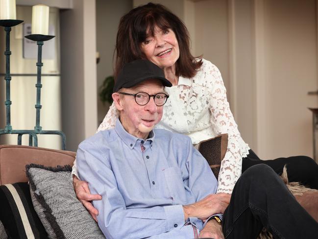 WARNING: HOLD FOR SUNDAY HERALD SUN. John Blackman at home with his wife Cecile. John is still recovering from bone cancer 51/2 years ago which required his jaw to be removed and then rebuilt with bone from his leg.                      Picture: David Caird