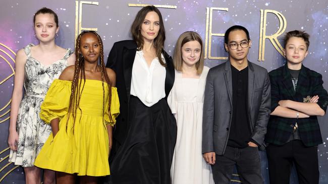 Jolie with her children at the <i>Eternals</i> premiere in London in 2021. Picture: Tim P. Whitby/Getty Images