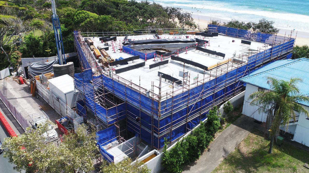 Bryant Building Contractors is making solid progress on a monster beachfront mansion at Dicky Beach said to cost more than $10 million to construct. Picture: Patrick Woods.