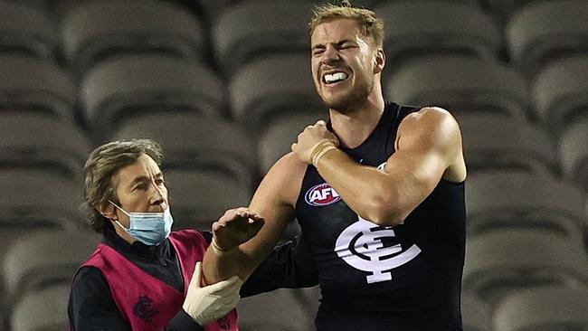 Star forward Harry McKay hurt his shoulder late in the game. Picture: Robert Cianflone/Getty Images