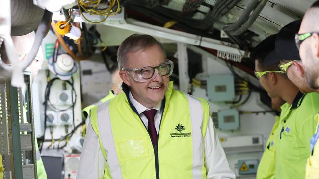 Anthony Albanese tours a Collins Class submarine at the Osborne Naval Shipyard in Adelaide. He has rebuffed US calls to lift defence spending by a big margin. NCA NewsWire / David Mariuz