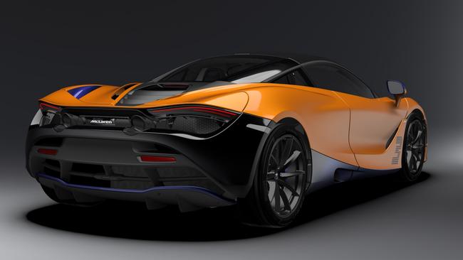 The 720S has blue and orange features, along with Ricciardo’s number and an Aussie flag.