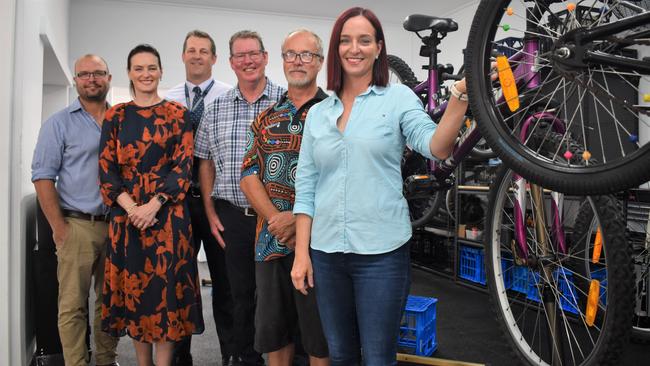 Selectability chief operating officer Aaron Farrell, Youth Justice Minister Leanne Linard, Detective Senior Sergeant Luke Peachey, Rockhampton MP Barry O'Rourke, The Bike Shed Co-ordinator Paul Mitchell and Keppel MP Brittany Lauga.