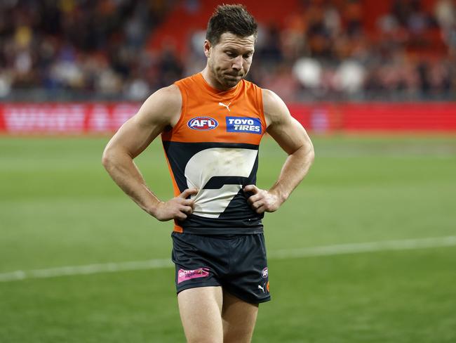 Dejected Toby Greene during the AFL Semi Final match between the GWS Giants and Brisbane Lions at Engie Stadium on September 14, 2024. Photo by Phil Hillyard(Image Supplied for Editorial Use only - **NO ON SALES** - Â©Phil Hillyard )