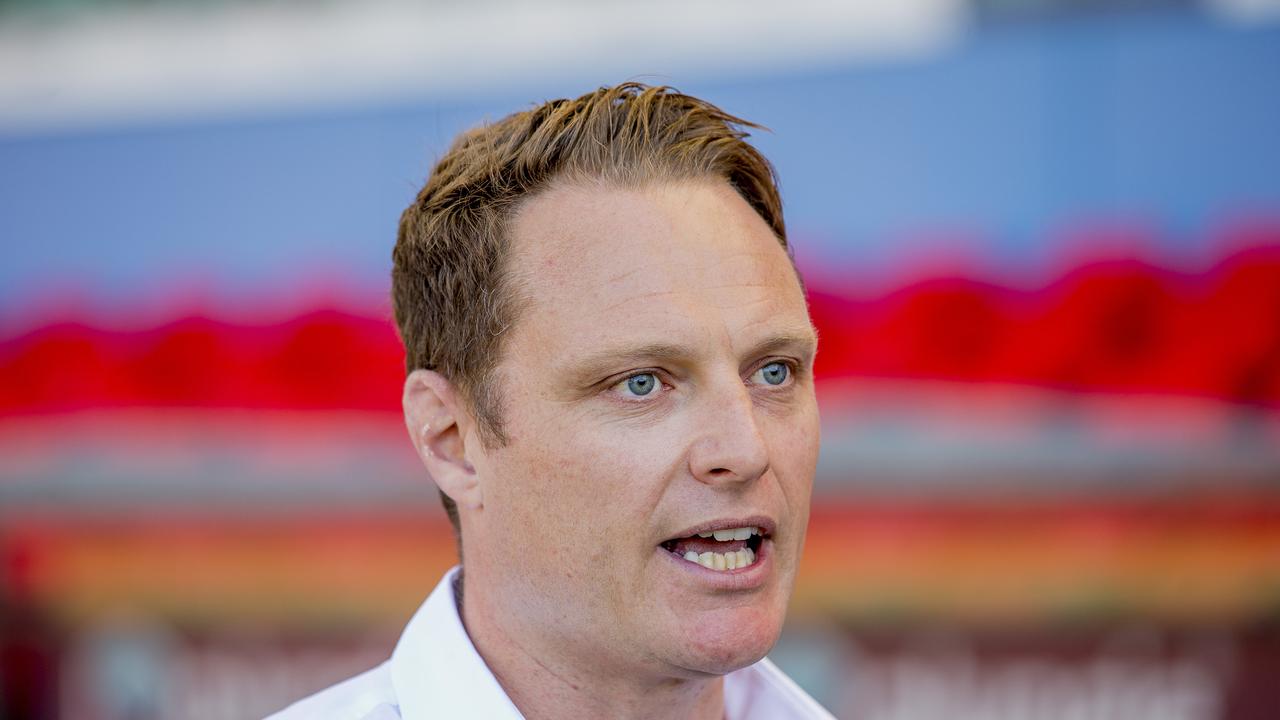 Queensland's launch of the revamped Victorian Football League season launch n at Metricon Stadium, Carrara. Tristan Salter talking the media on the launch. Picture: Jerad Williams