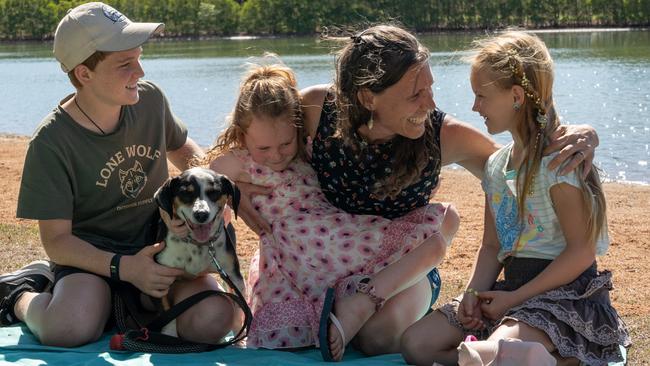 Thomas Robinson, Sasha (dog), Isabella Robinson, Emily Robinson and Charlotte Robinson are travelling around the country in a motorhome. Picture: Pema Tamang Pakhrin