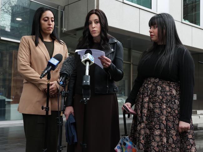 MELBOURNE, AUSTRALIA - NewsWire Photos JUNE 28, 2023: County Court. Malka Leifer sexual abuse case. Sisters Elly Sapper , Nicole Meyer and Dassi Erlich outside court as the case against former school principal Malka Leifer continues. Picture: NCA NewsWire / Ian Currie