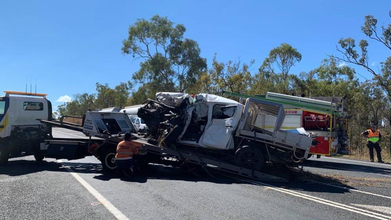 The scene of a fatal crash on the Peak Downs Highway east of Nebo, at Epsom. A Bowen man, 18, died at the scene. Another Bowen man, 18, was taken to Mackay Base Hospital. Picture: Tara Miko