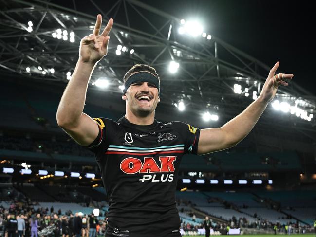 Penrith Panthers celebrate prelim final win over Melbourne Storm. Picture: NRL Imagery