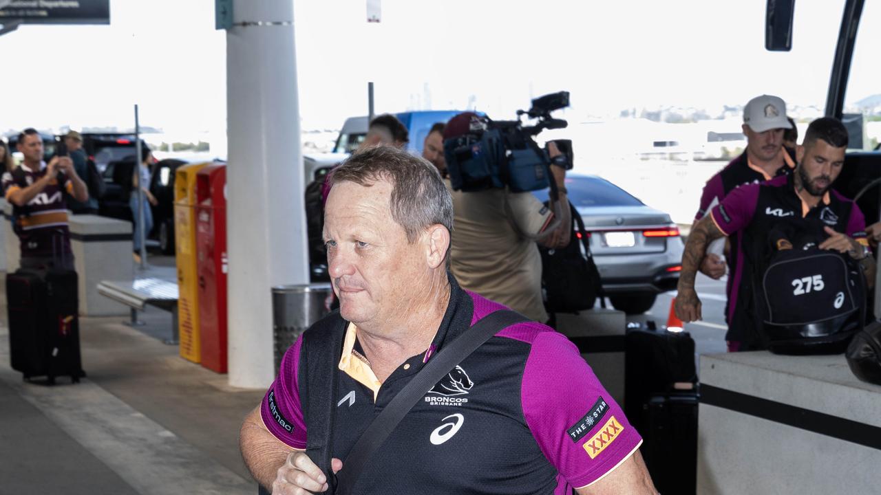 Brisbane Broncos coach Kevin Walters at Brisbane International Airport ahead of the NRL round 1 clash against the Roosters in Las Vegas, Thursday, February 22, 2024 - Picture: Richard Walker