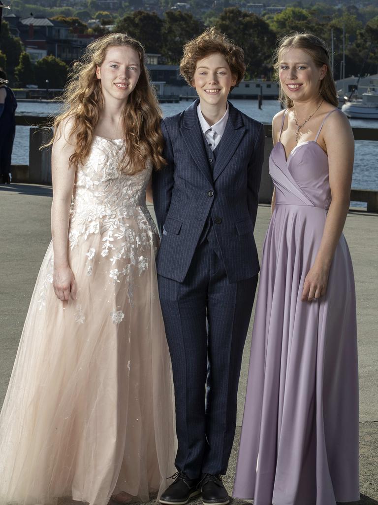 Lilliana Lickiss, Amber O'Flaherty and Nina Schulze at St Michael's Collegiate School leavers dinner at Wrest Point. Picture: Chris Kidd