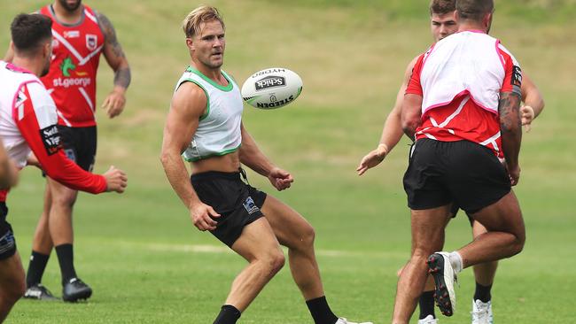 Jack de Belin during St George Dragons training at WIN Stadium, Wollongong. Picture: Brett Costello