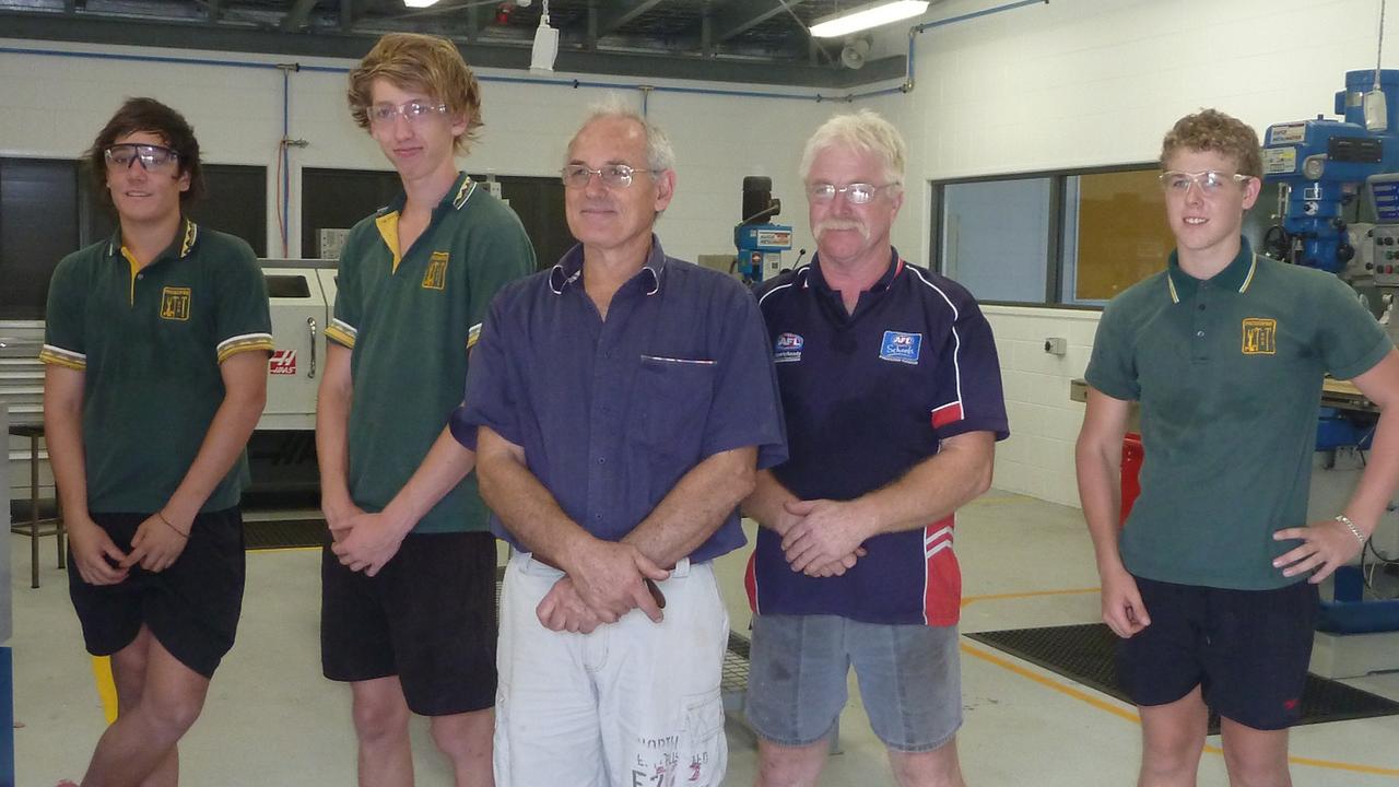 TRAINING CENTRE: Tyler Boyd, Lenny Cooper, Mark Haig, Grant Brockley and Ben Payne are excited about the construction of the Whitsunday Regional Trade Training Centre (WRTTC) at Proserpine State High School. Photo Contributed