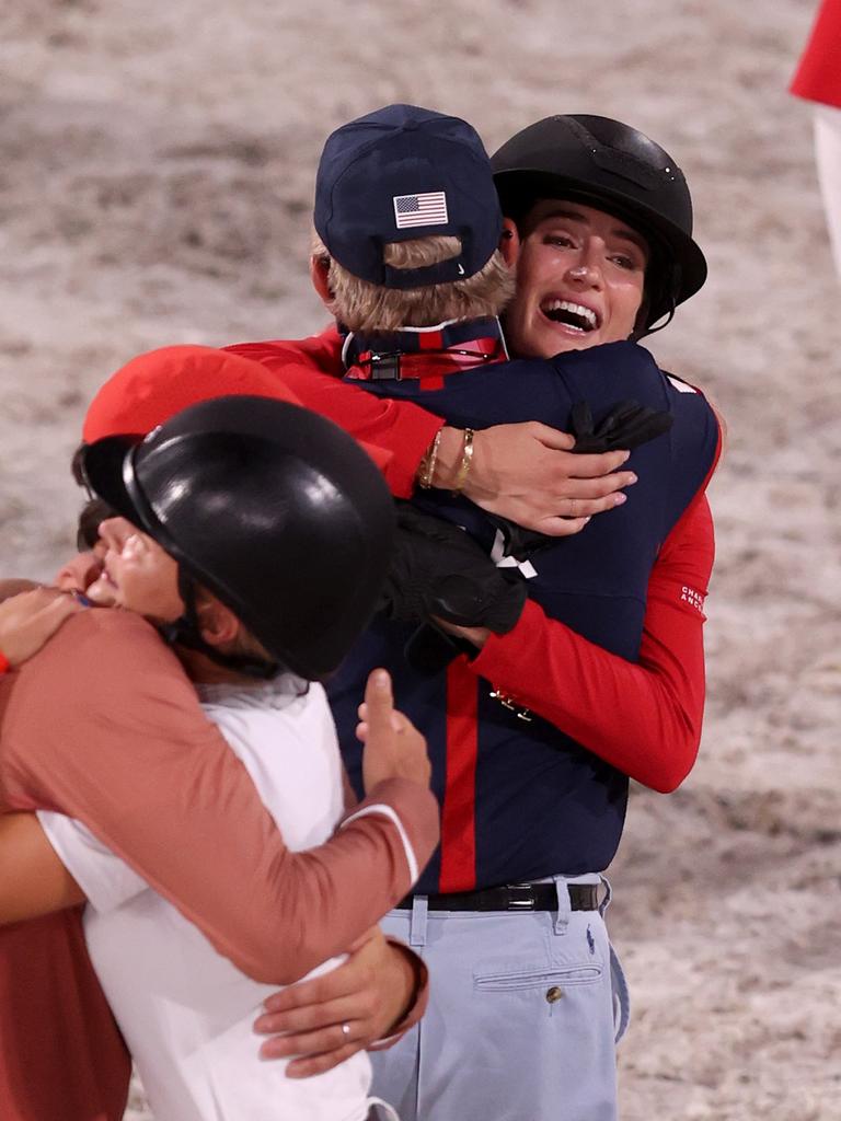 Jessica Springsteen of Team United States celebrates winning silver.