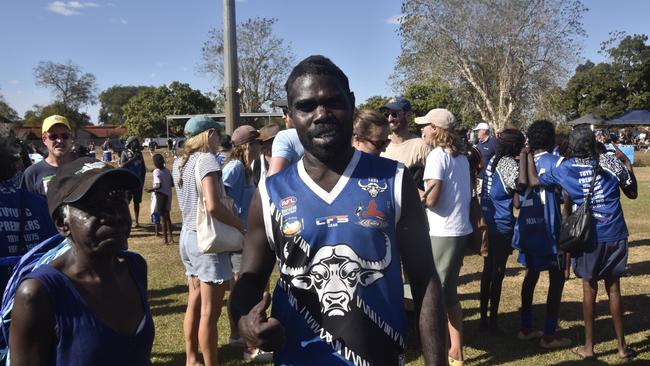 Urban Kerinauia following the win in the Tiwi Island Football League grand final between Tuyu Buffaloes and Pumarali Thunder. Picture: Max Hatzoglou