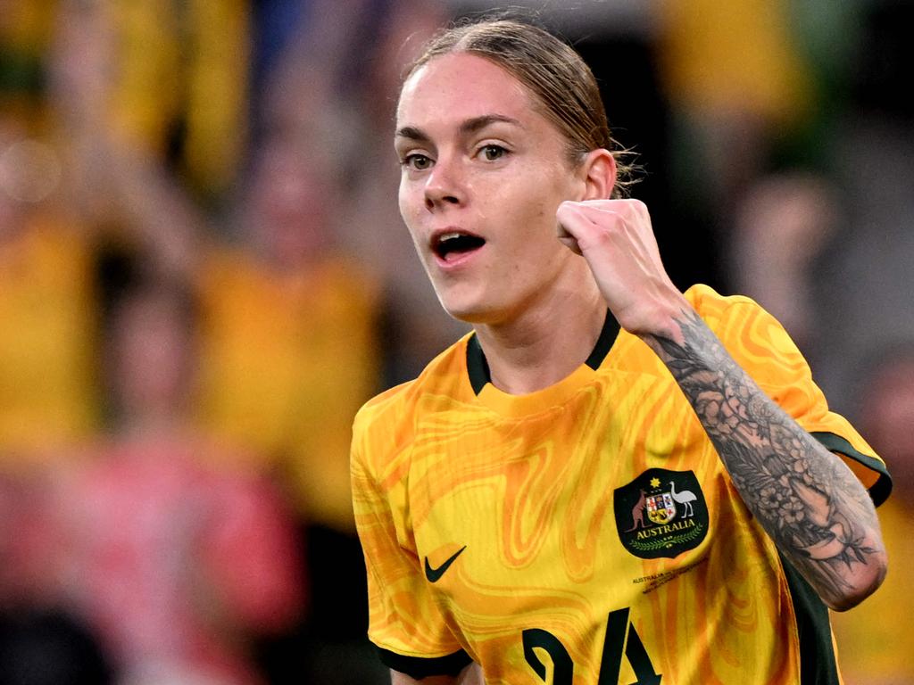 Australia's Sharn Freier celebrates scoring a goal. Picture: AFP