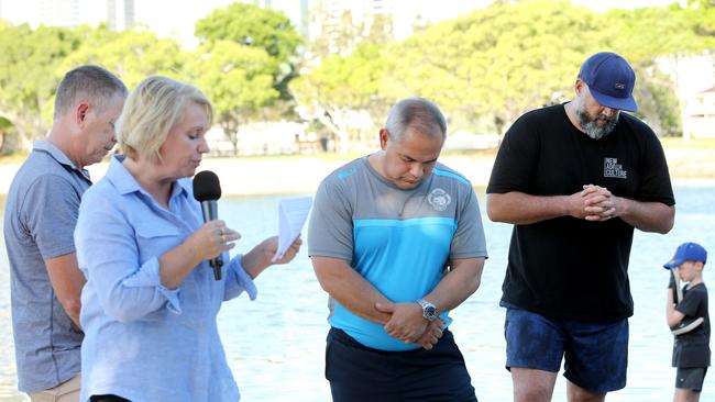 Tom Tate getting baptised at Evandale Lake by Pastor Sue Baynes in 2018 – he’s facing fresh scrutiny from the Rationalist Society who have called her recent appointment to a council role on his staff “inappropriate”. Picture: Mike Batterham