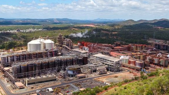 A man has suffered acid burns in a fall from scaffolding at Rio Tinto's Yarwun refinery.