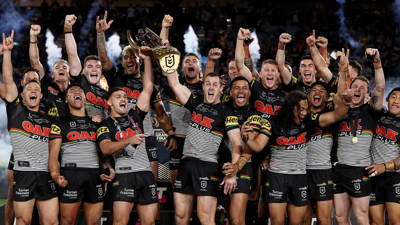 *2022 Pictures of the Year Australia* - SYDNEY, AUSTRALIA - OCTOBER 02: The Panthers celebrate with the NRL Premiership Trophy after victory in the 2022 NRL Grand Final match between the Penrith Panthers and the Parramatta Eels at Accor Stadium on October 02, 2022, in Sydney, Australia. (Photo by Cameron Spencer/Getty Images)