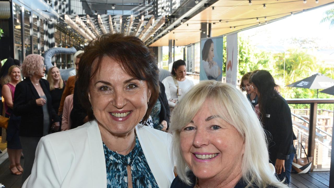 Gosia Wyszynski and Michelle Lee Aslin at Early Risers Gold Coast Women in Business breakfast at Edgewater Dining, Isle of Capri. Pic: Regina King