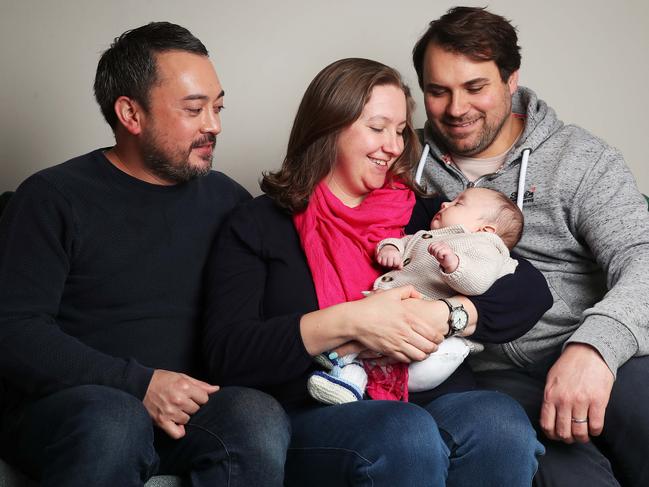 Daniel Gray-Barnett, Mollie D’Arcy (holding baby Till Barnett) and Daniel Barnett. Picture: Nikki Davis-Jones