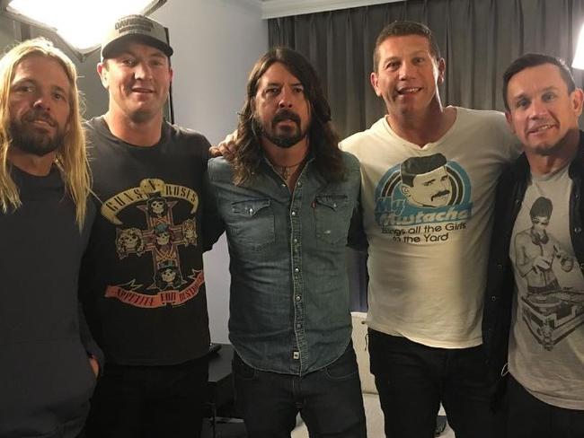 Foo Fighters' Dave Grohl and Taylor Hawkins with Nathan Hindmarsh, Bryan Fletcher and Matt Johns