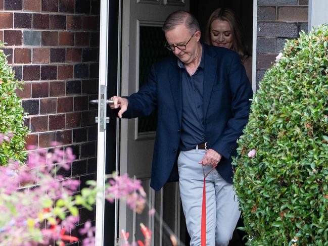 SYDNEY, AUSTRALIA - NewsWire Photos , May 22, 2021: Prime Minister Anthony Albanese and his partner Jodie Haydon walk out his front-door in Marrickville.  Picture: NCA NewsWire / Flavio Brancaleone