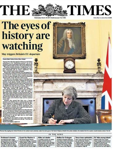 The Times’ front page: The eyes of history are watching. Picture: Twitter